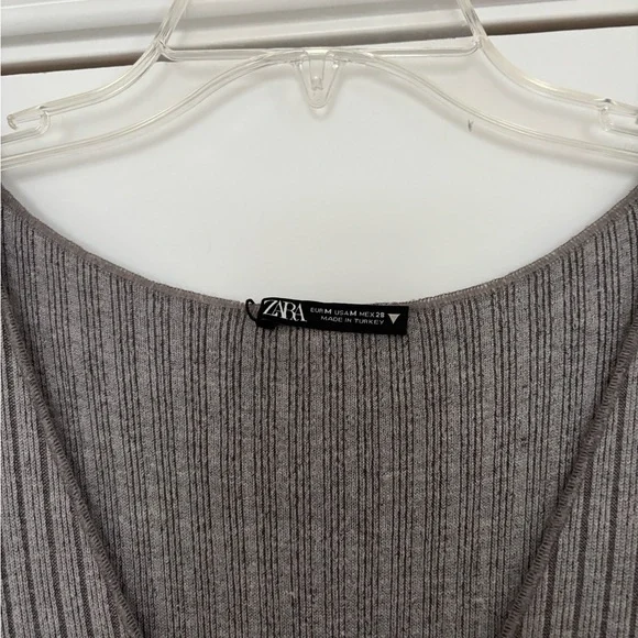 Zara Ribbed V-Neck Long Sleeve Knit Dress - Gray - Picture 3 of 7